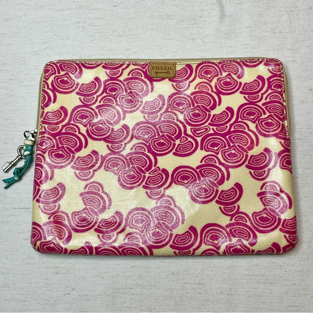 Fossil Key-Per Coated iPad Tablet Zip Sleeve Case Bag GUC Unique Revers Design